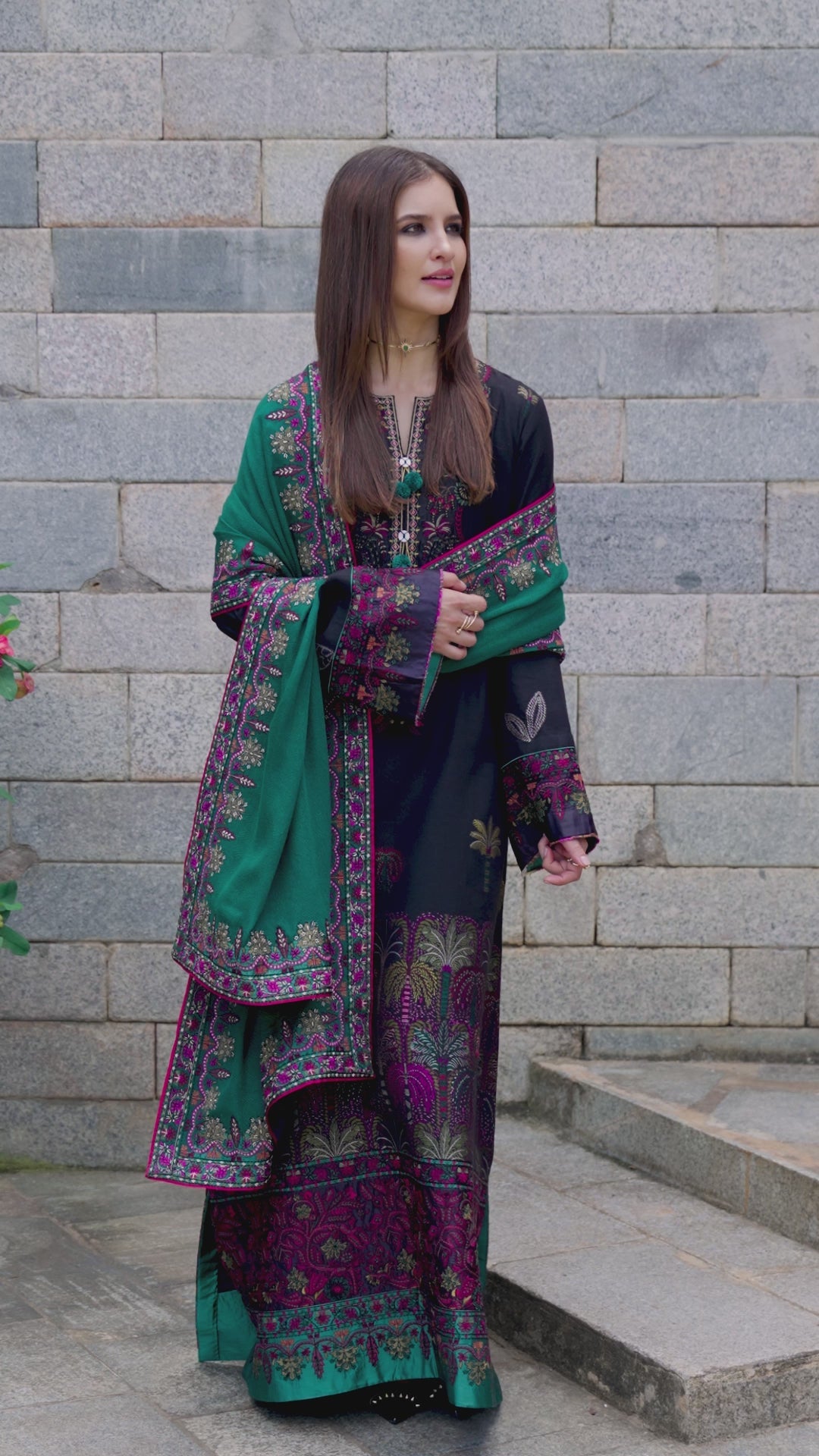 Mushq Dhanak Embroidered 3 Piece with Embroidered Patches and Heavy Embroidered Shawl