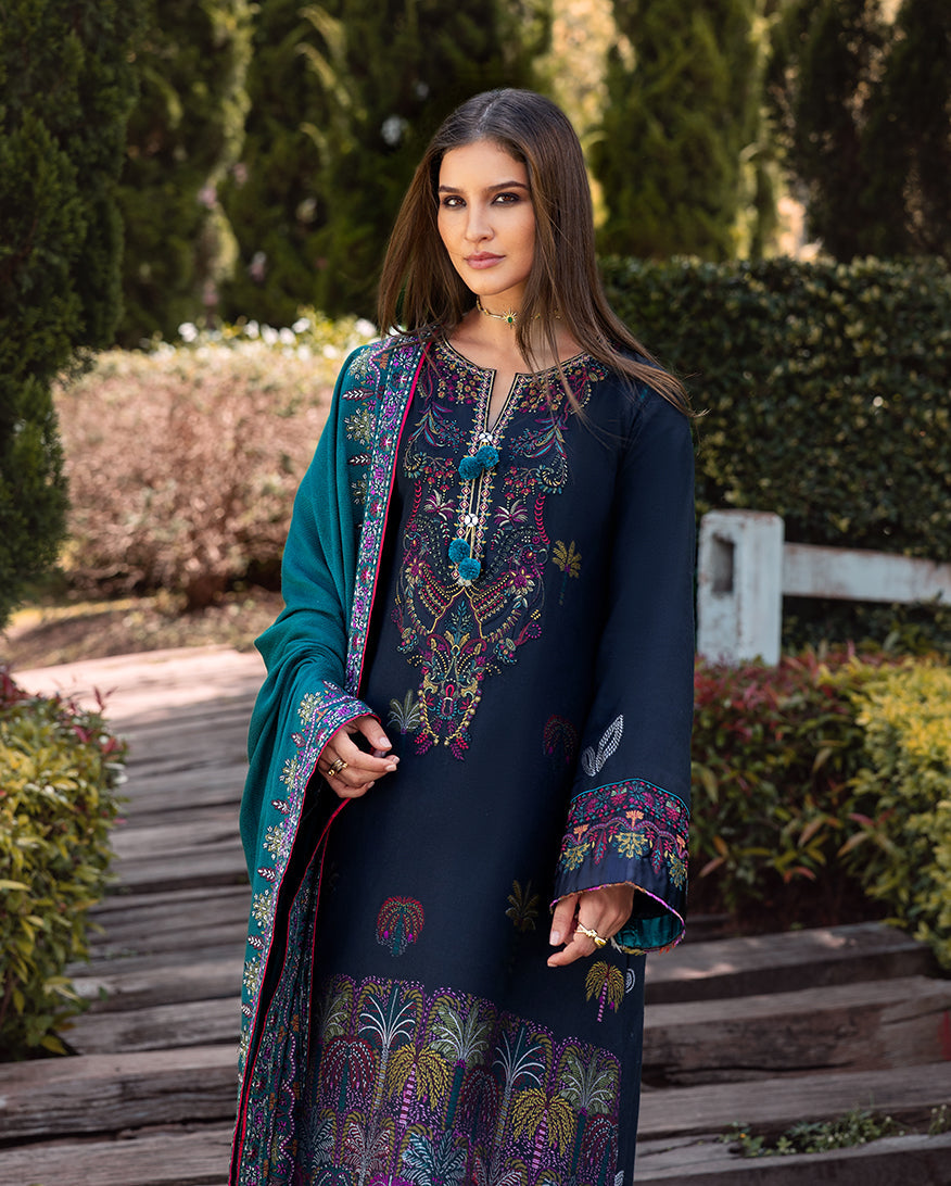 Mushq Dhanak Embroidered 3 Piece with Embroidered Patches and Heavy Embroidered Shawl