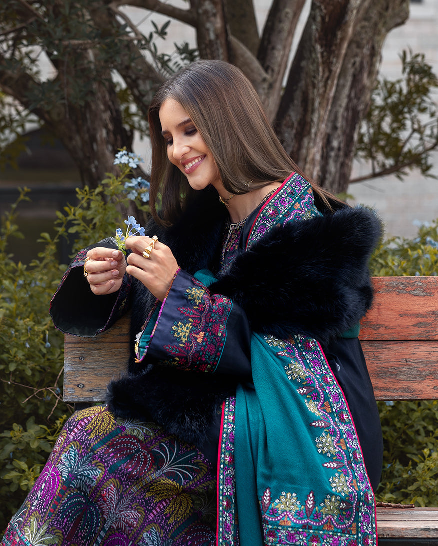 Mushq Dhanak Embroidered 3 Piece with Embroidered Patches and Heavy Embroidered Shawl